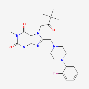 molecular formula C24H31FN6O3 B2573916 7-(3,3-dimethyl-2-oxobutyl)-8-((4-(2-fluorophenyl)piperazin-1-yl)methyl)-1,3-dimethyl-1H-purine-2,6(3H,7H)-dione CAS No. 887197-29-7