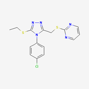 molecular formula C15H14ClN5S2 B2573928 2-[[4-(4-Chlorophenyl)-5-ethylsulfanyl-1,2,4-triazol-3-yl]methylsulfanyl]pyrimidine CAS No. 868221-75-4