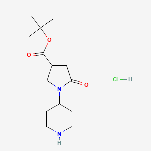 molecular formula C14H25ClN2O3 B2573937 Tert-butyl 5-oxo-1-(piperidin-4-yl)pyrrolidine-3-carboxylate hydrochloride CAS No. 1909306-10-0