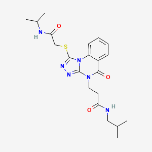 molecular formula C21H28N6O3S B2573940 N-isobutyl-3-[1-{[2-(isopropylamino)-2-oxoethyl]thio}-5-oxo[1,2,4]triazolo[4,3-a]quinazolin-4(5H)-yl]propanamide CAS No. 1112348-12-5