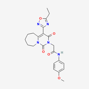 molecular formula C22H25N5O5 B2573943 2-[4-(5-ethyl-1,2,4-oxadiazol-3-yl)-1,3-dioxo-3,5,6,7,8,9-hexahydropyrimido[1,6-a]azepin-2(1H)-yl]-N-(4-methoxyphenyl)acetamide CAS No. 1775454-86-8