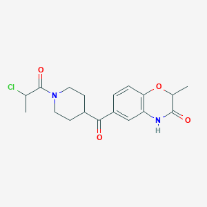 molecular formula C18H21ClN2O4 B2573950 6-[1-(2-Chloropropanoyl)piperidine-4-carbonyl]-2-methyl-4H-1,4-benzoxazin-3-one CAS No. 2411289-73-9