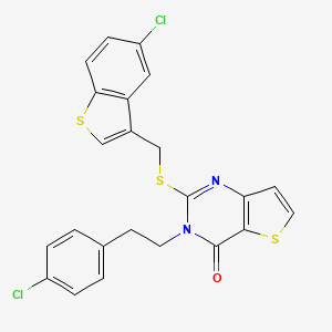 molecular formula C23H16Cl2N2OS3 B2573953 2-(((5-chlorobenzo[b]thiophen-3-yl)methyl)thio)-3-(4-chlorophenethyl)thieno[3,2-d]pyrimidin-4(3H)-one CAS No. 451468-61-4