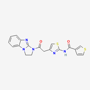 molecular formula C19H15N5O2S2 B2573955 N-(4-(2-(2,3-dihydro-1H-benzo[d]imidazo[1,2-a]imidazol-1-yl)-2-oxoethyl)thiazol-2-yl)thiophene-3-carboxamide CAS No. 1207025-68-0