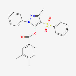 molecular formula C25H22N2O4S B2573957 3-methyl-1-phenyl-4-(phenylsulfonyl)-1H-pyrazol-5-yl 3,4-dimethylbenzoate CAS No. 851092-77-8