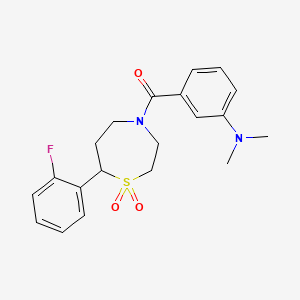 molecular formula C20H23FN2O3S B2573971 (3-(Dimethylamino)phenyl)(7-(2-fluorophenyl)-1,1-dioxido-1,4-thiazepan-4-yl)methanone CAS No. 2034529-23-0