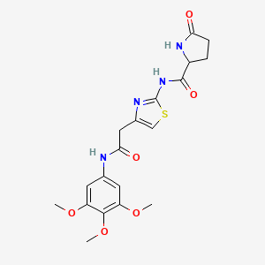 molecular formula C19H22N4O6S B2573981 5-oxo-N-(4-(2-oxo-2-((3,4,5-trimethoxyphenyl)amino)ethyl)thiazol-2-yl)pyrrolidine-2-carboxamide CAS No. 1048679-14-6