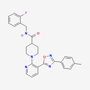molecular formula C27H26FN5O2 B2573982 N-(4-methylphenyl)-2-[(2-piperidin-1-ylethyl)thio]nicotinamide CAS No. 1351842-70-0