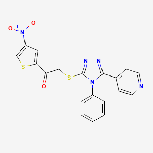 molecular formula C19H13N5O3S2 B2573988 1-(4-nitrothiophen-2-yl)-2-{[4-phenyl-5-(pyridin-4-yl)-4H-1,2,4-triazol-3-yl]sulfanyl}ethanone CAS No. 941252-72-8