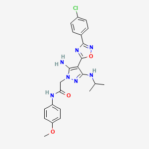 molecular formula C23H24ClN7O3 B2573998 2-(5-amino-4-(3-(4-chlorophenyl)-1,2,4-oxadiazol-5-yl)-3-(isopropylamino)-1H-pyrazol-1-yl)-N-(4-methoxyphenyl)acetamide CAS No. 1172358-96-1