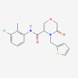 molecular formula C17H17ClN2O3S B2574008 N-(3-chloro-2-methylphenyl)-5-oxo-4-(thiophen-2-ylmethyl)morpholine-3-carboxamide CAS No. 1421445-18-2