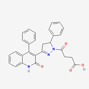 molecular formula C28H23N3O4 B2574014 4-oxo-4-[3-(2-oxo-4-phenyl-1,2-dihydroquinolin-3-yl)-5-phenyl-4,5-dihydro-1H-pyrazol-1-yl]butanoic acid CAS No. 1147760-56-2