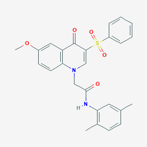 molecular formula C26H24N2O5S B2574032 2-[3-(benzenesulfonyl)-6-methoxy-4-oxo-1,4-dihydroquinolin-1-yl]-N-(2,5-dimethylphenyl)acetamide CAS No. 872199-57-0