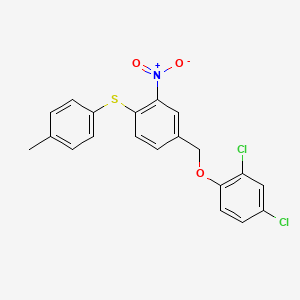 molecular formula C20H15Cl2NO3S B2574038 4-[(2,4-Dichlorophenoxy)methyl]-1-[(4-methylphenyl)sulfanyl]-2-nitrobenzene CAS No. 477869-64-0