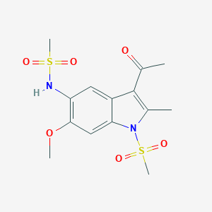 molecular formula C14H18N2O6S2 B257407 N-[3-acetyl-6-methoxy-2-methyl-1-(methylsulfonyl)-1H-indol-5-yl]methanesulfonamide 