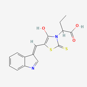 molecular formula C16H14N2O3S2 B2574076 (Z)-2-(5-((1H-吲哚-3-基)亚甲基)-4-氧代-2-硫代噻唑烷-3-基)丁酸 CAS No. 612802-58-1