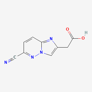 molecular formula C9H6N4O2 B2574079 2-(6-Cyanoimidazo[1,2-b]pyridazin-2-yl)acetic acid CAS No. 1315363-94-0