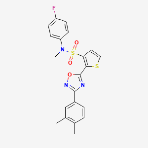 molecular formula C21H18FN3O3S2 B2574091 2-[3-(3,4-dimethylphenyl)-1,2,4-oxadiazol-5-yl]-N-(4-fluorophenyl)-N-methylthiophene-3-sulfonamide CAS No. 1207055-55-7