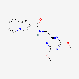 molecular formula C15H15N5O3 B2574093 N-((4,6-dimethoxy-1,3,5-triazin-2-yl)methyl)indolizine-2-carboxamide CAS No. 2034425-31-3