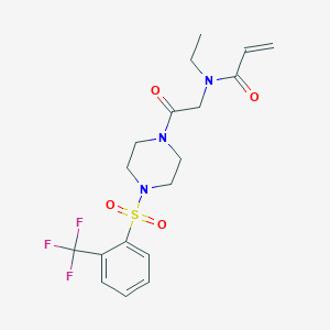 molecular formula C18H22F3N3O4S B2574097 N-Ethyl-N-[2-oxo-2-[4-[2-(trifluoromethyl)phenyl]sulfonylpiperazin-1-yl]ethyl]prop-2-enamide CAS No. 2361724-80-1