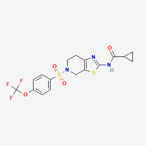 molecular formula C17H16F3N3O4S2 B2574108 N-(5-((4-(trifluoromethoxy)phenyl)sulfonyl)-4,5,6,7-tetrahydrothiazolo[5,4-c]pyridin-2-yl)cyclopropanecarboxamide CAS No. 1351598-97-4