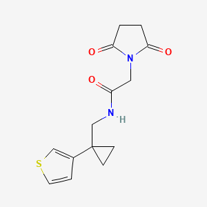 molecular formula C14H16N2O3S B2574125 2-(2,5-Dioxopyrrolidin-1-yl)-N-[(1-thiophen-3-ylcyclopropyl)methyl]acetamide CAS No. 2415490-92-3