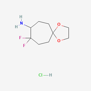 molecular formula C9H16ClF2NO2 B2574131 9,9-Difluoro-1,4-dioxaspiro[4.6]undecan-8-amine hydrochloride CAS No. 2230799-10-5