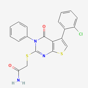 molecular formula C20H14ClN3O2S2 B2574158 2-((5-(2-氯苯基)-4-氧代-3-苯基-3,4-二氢噻吩并[2,3-d]嘧啶-2-基)硫代)乙酰胺 CAS No. 670273-94-6