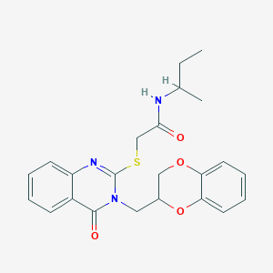 molecular formula C23H25N3O4S B2574184 N-butan-2-yl-2-[3-(2,3-dihydro-1,4-benzodioxin-3-ylmethyl)-4-oxoquinazolin-2-yl]sulfanylacetamide CAS No. 451464-22-5