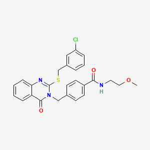 molecular formula C26H24ClN3O3S B2574190 4-((2-((3-chlorobenzyl)thio)-4-oxoquinazolin-3(4H)-yl)methyl)-N-(2-methoxyethyl)benzamide CAS No. 1115550-06-5