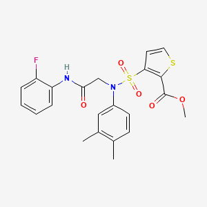 molecular formula C22H21FN2O5S2 B2574210 methyl 3-(N-(3,4-dimethylphenyl)-N-(2-((2-fluorophenyl)amino)-2-oxoethyl)sulfamoyl)thiophene-2-carboxylate CAS No. 941919-00-2