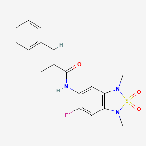 molecular formula C18H18FN3O3S B2574219 (E)-N-(6-fluoro-1,3-dimethyl-2,2-dioxido-1,3-dihydrobenzo[c][1,2,5]thiadiazol-5-yl)-2-methyl-3-phenylacrylamide CAS No. 2035036-11-2