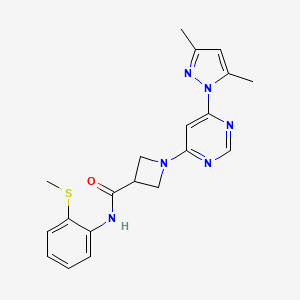 molecular formula C20H22N6OS B2574223 1-(6-(3,5-dimethyl-1H-pyrazol-1-yl)pyrimidin-4-yl)-N-(2-(methylthio)phenyl)azetidine-3-carboxamide CAS No. 2034361-67-4