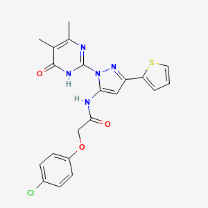 molecular formula C21H18ClN5O3S B2574238 2-(4-氯苯氧基)-N-(1-(4,5-二甲基-6-氧代-1,6-二氢嘧啶-2-基)-3-(噻吩-2-基)-1H-吡唑-5-基)乙酰胺 CAS No. 1173253-01-4