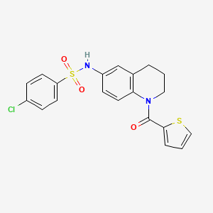molecular formula C20H17ClN2O3S2 B2574251 4-chloro-N-(1-(thiophene-2-carbonyl)-1,2,3,4-tetrahydroquinolin-6-yl)benzenesulfonamide CAS No. 932506-75-7