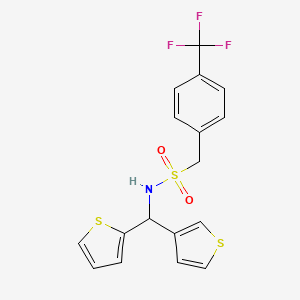 molecular formula C17H14F3NO2S3 B2574258 N-(thiophen-2-yl(thiophen-3-yl)methyl)-1-(4-(trifluoromethyl)phenyl)methanesulfonamide CAS No. 2034306-47-1