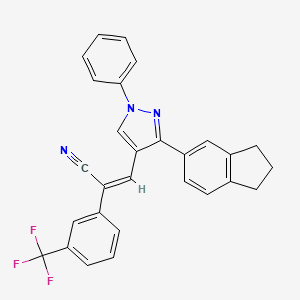 molecular formula C28H20F3N3 B2574261 (Z)-3-[3-(2,3-dihydro-1H-inden-5-yl)-1-phenylpyrazol-4-yl]-2-[3-(trifluoromethyl)phenyl]prop-2-enenitrile CAS No. 956441-15-9