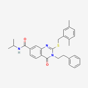 molecular formula C29H31N3O2S B2574295 2-((2,5-二甲基苄基)硫）-N-异丙基-4-氧代-3-苯乙基-3,4-二氢喹唑啉-7-甲酰胺 CAS No. 1115313-81-9