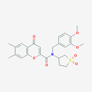 molecular formula C25H27NO7S B257431 N-(3,4-dimethoxybenzyl)-N-(1,1-dioxidotetrahydro-3-thienyl)-6,7-dimethyl-4-oxo-4H-chromene-2-carboxamide 
