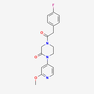 molecular formula C18H18FN3O3 B2574310 4-[2-(4-Fluorophenyl)acetyl]-1-(2-methoxypyridin-4-yl)piperazin-2-one CAS No. 2380170-32-9