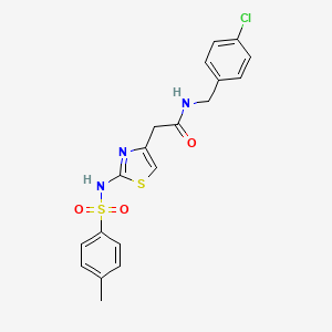 molecular formula C19H18ClN3O3S2 B2574324 N-(4-chlorobenzyl)-2-(2-(4-methylphenylsulfonamido)thiazol-4-yl)acetamide CAS No. 922100-60-5