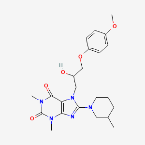 molecular formula C23H31N5O5 B2574333 7-(2-hydroxy-3-(4-methoxyphenoxy)propyl)-1,3-dimethyl-8-(3-methylpiperidin-1-yl)-1H-purine-2,6(3H,7H)-dione CAS No. 941874-08-4