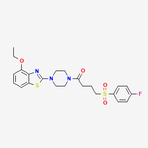 molecular formula C23H26FN3O4S2 B2574339 1-(4-(4-Ethoxybenzo[d]thiazol-2-yl)piperazin-1-yl)-4-((4-fluorophenyl)sulfonyl)butan-1-one CAS No. 941950-96-5