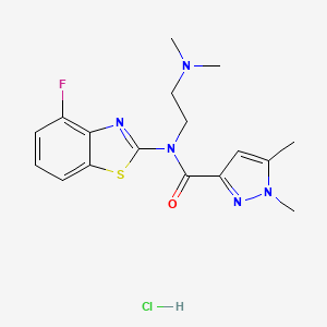 molecular formula C17H21ClFN5OS B2574344 N-(2-(dimethylamino)ethyl)-N-(4-fluorobenzo[d]thiazol-2-yl)-1,5-dimethyl-1H-pyrazole-3-carboxamide hydrochloride CAS No. 1215422-54-0