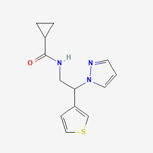 molecular formula C13H15N3OS B2574349 N-(2-(1H-pyrazol-1-yl)-2-(thiophen-3-yl)ethyl)cyclopropanecarboxamide CAS No. 2034347-92-5