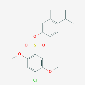 molecular formula C18H21ClO5S B2574350 3-Methyl-4-(propan-2-yl)phenyl 4-chloro-2,5-dimethoxybenzene-1-sulfonate CAS No. 2305298-18-2