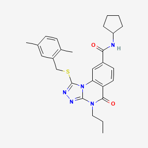 molecular formula C27H31N5O2S B2574376 N-环戊基-1-[(2,5-二甲苯甲基)硫代]-5-氧代-4-丙基-4,5-二氢[1,2,4]三唑并[4,3-a]喹唑啉-8-甲酰胺 CAS No. 1114877-10-9