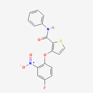 molecular formula C17H11FN2O4S B2574380 3-(4-fluoro-2-nitrophenoxy)-N-phenylthiophene-2-carboxamide CAS No. 303152-68-3