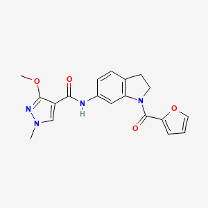 molecular formula C19H18N4O4 B2574382 N-(1-(furan-2-carbonyl)indolin-6-yl)-3-methoxy-1-methyl-1H-pyrazole-4-carboxamide CAS No. 1207055-43-3