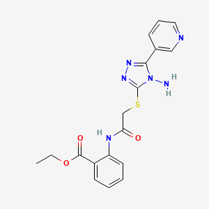 molecular formula C18H18N6O3S B2574385 Ethyl 2-[[2-[(4-amino-5-pyridin-3-yl-1,2,4-triazol-3-yl)sulfanyl]acetyl]amino]benzoate CAS No. 898406-09-2
